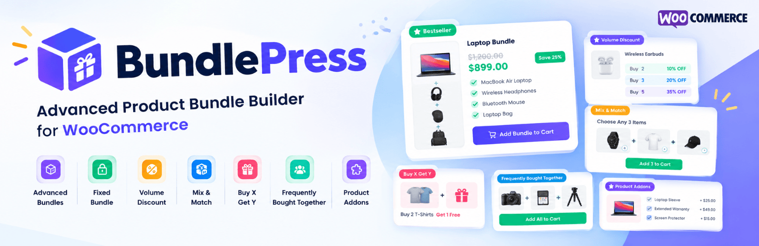 WordPress 外掛 BundlePress – Advanced Grouped Product Bundle Builder for WooCommerce, Fixed Bundle, Volume Pricing, Buy X Get Y, Frequently Bought Together 的封面圖片