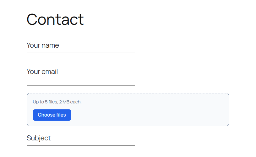 Frontend contact form with the drag-and-drop upload field