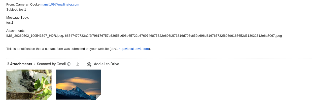 Submitted files attached to the Contact Form 7 notification email