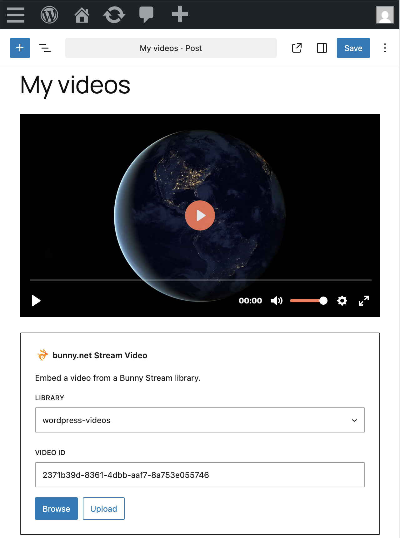 Embed bunny.net Stream Video block
