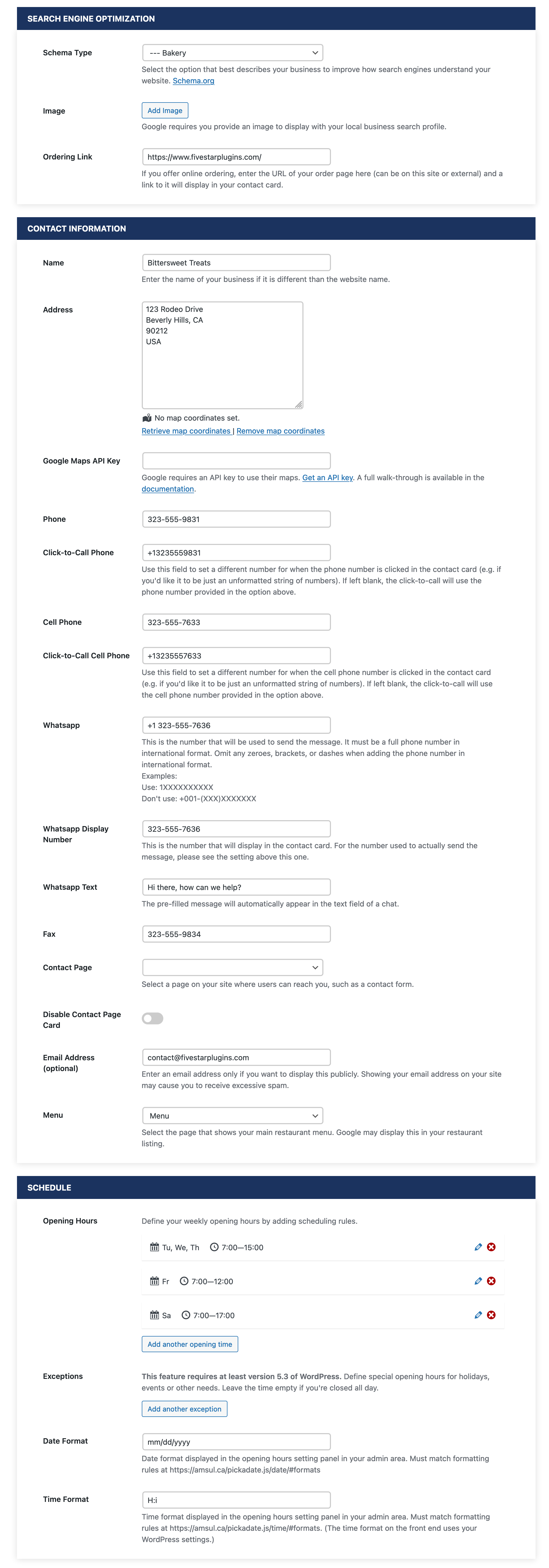 An easy-to-use form lets you add all of the information, locate the correct map coordinates and set up your opening hours.