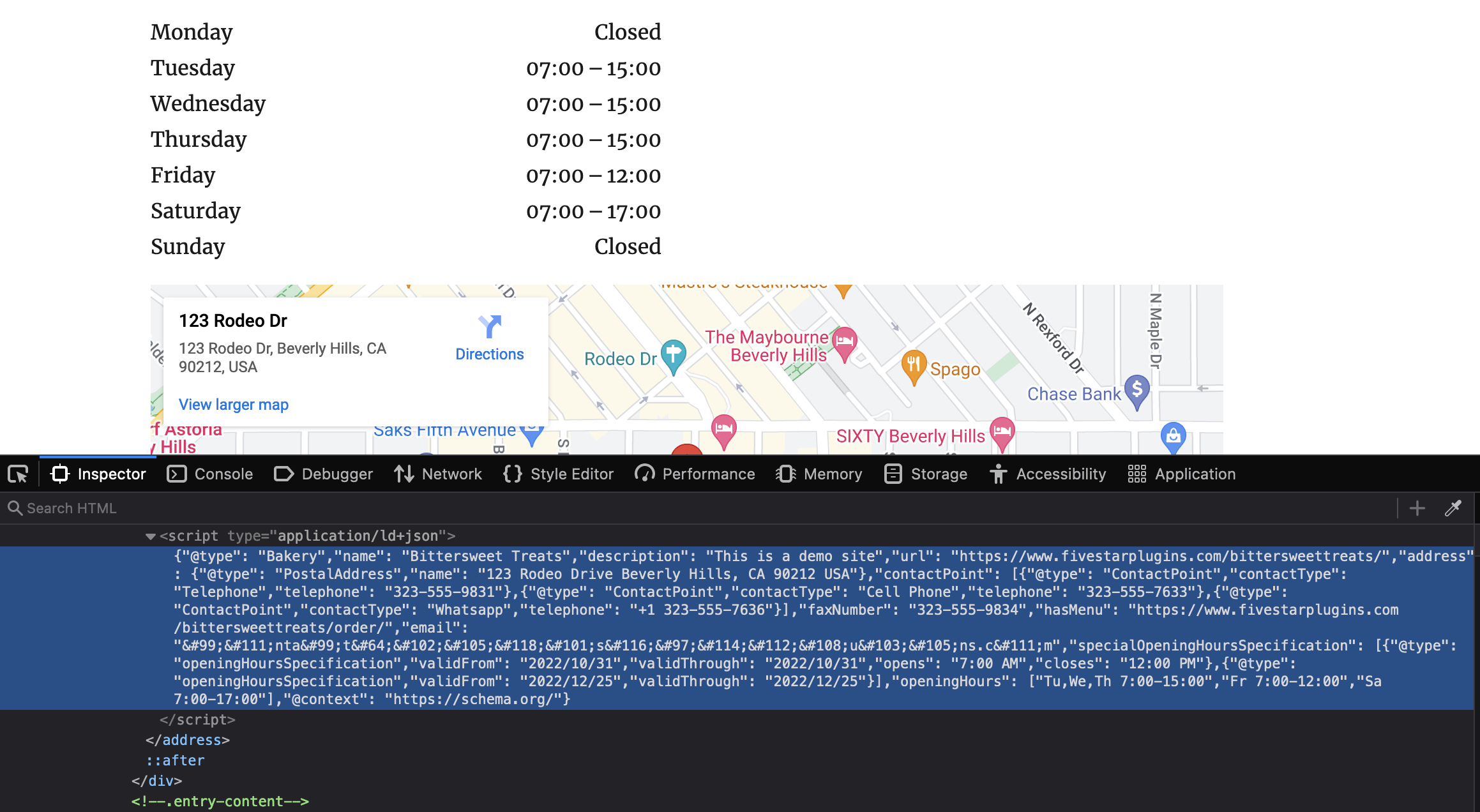 Structured data output for contact card.