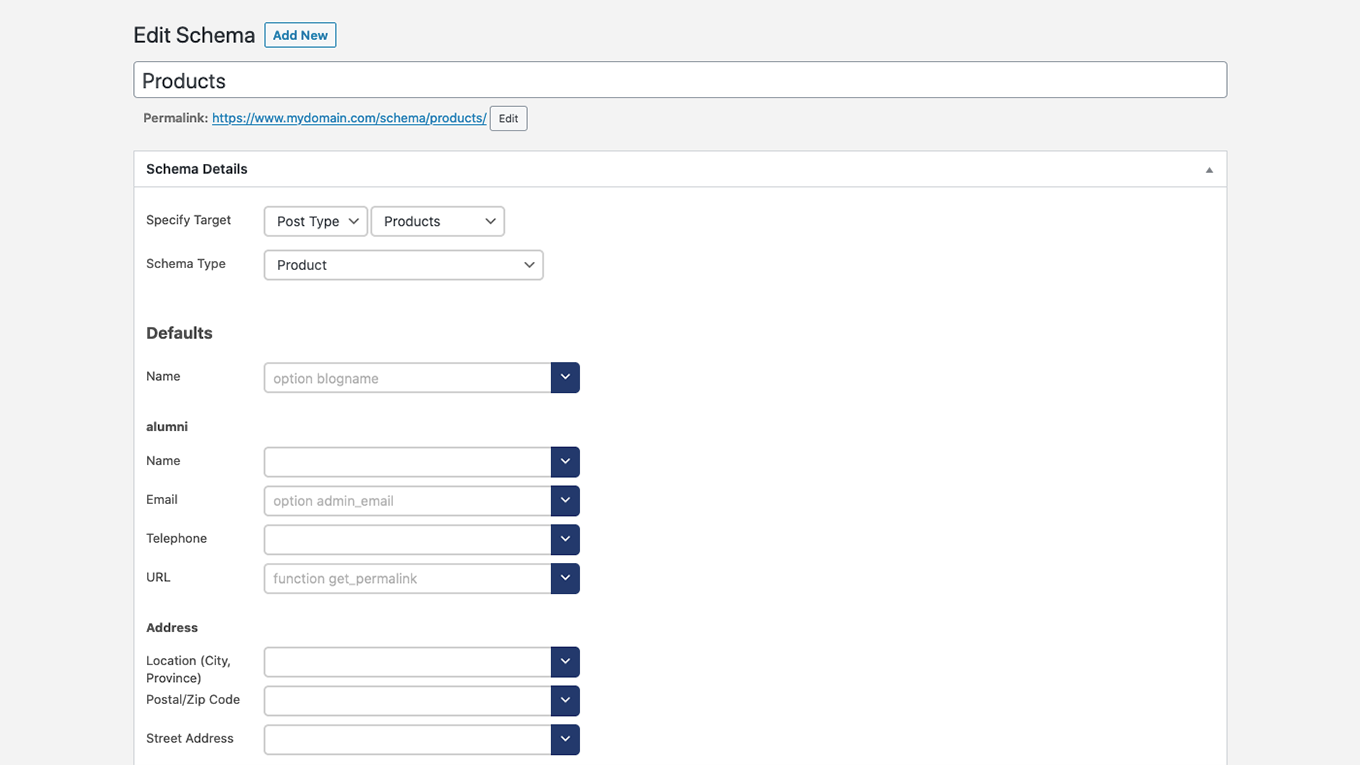 The schema create/edit screen.