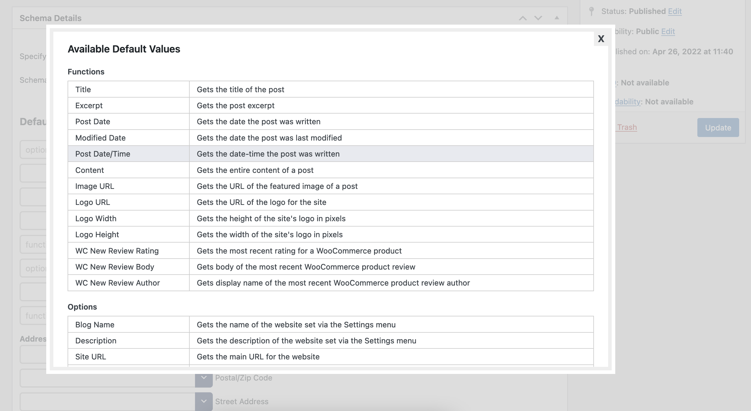 An example of the schema advanced helper fields/defaults.