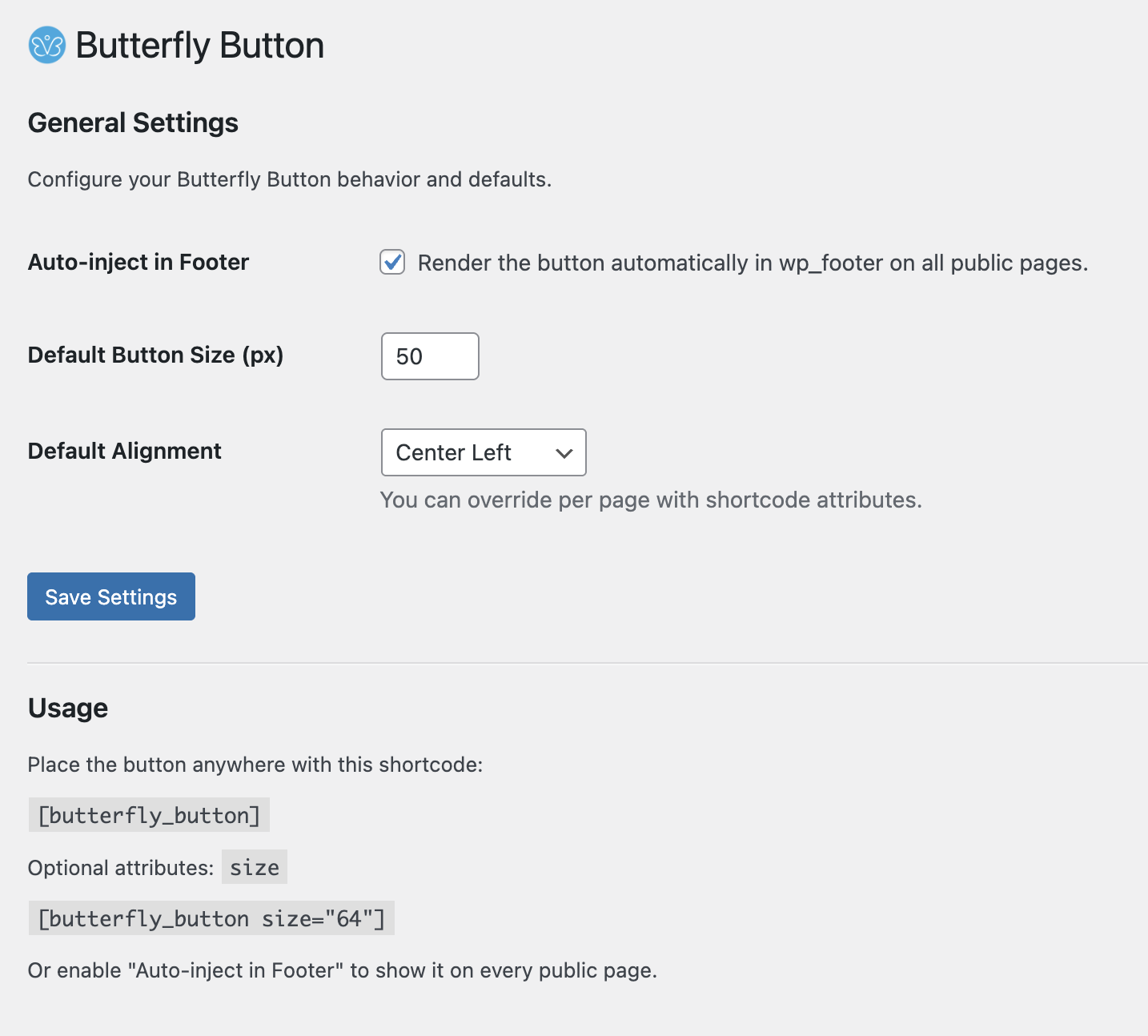 Plugin settings page in WordPress admin