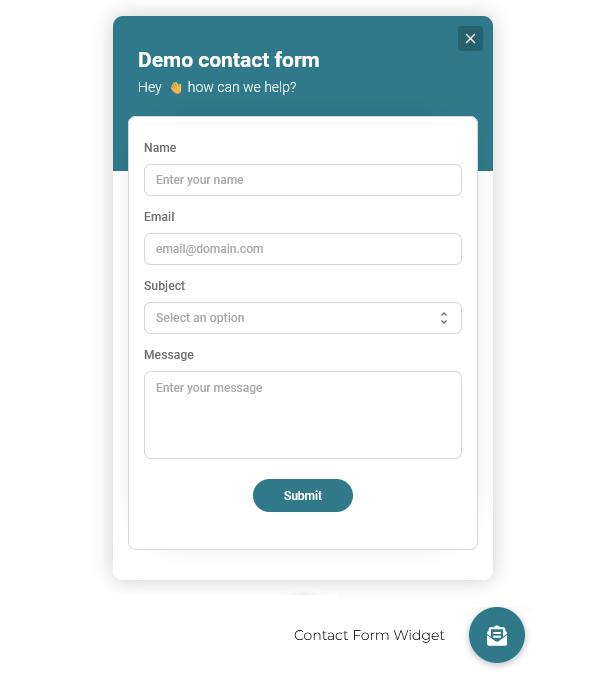 Not available to chat? Display our integrated contact form and receive an email as soon as someone submits it.