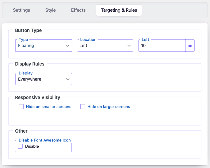 Button Targeting and Rules Settings