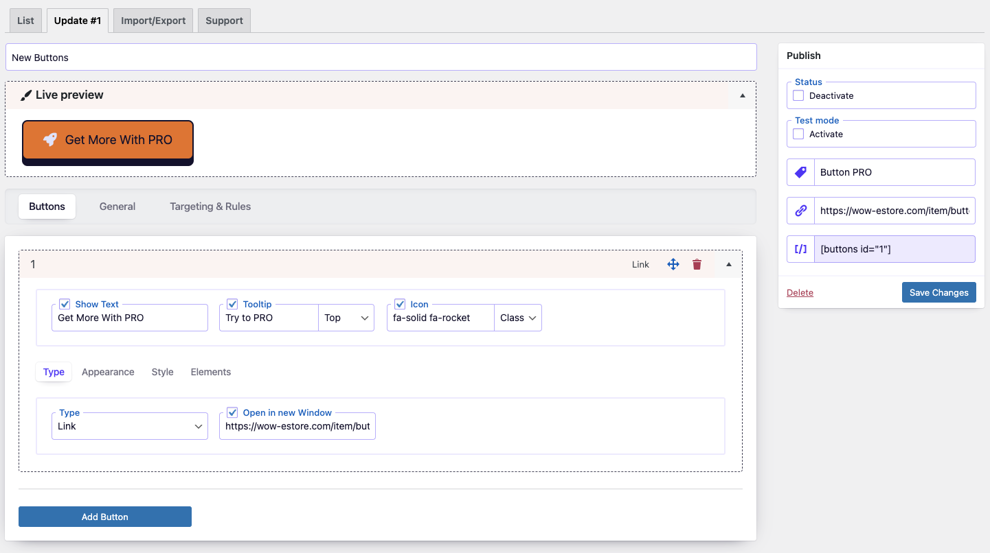 Buttons Dashboard