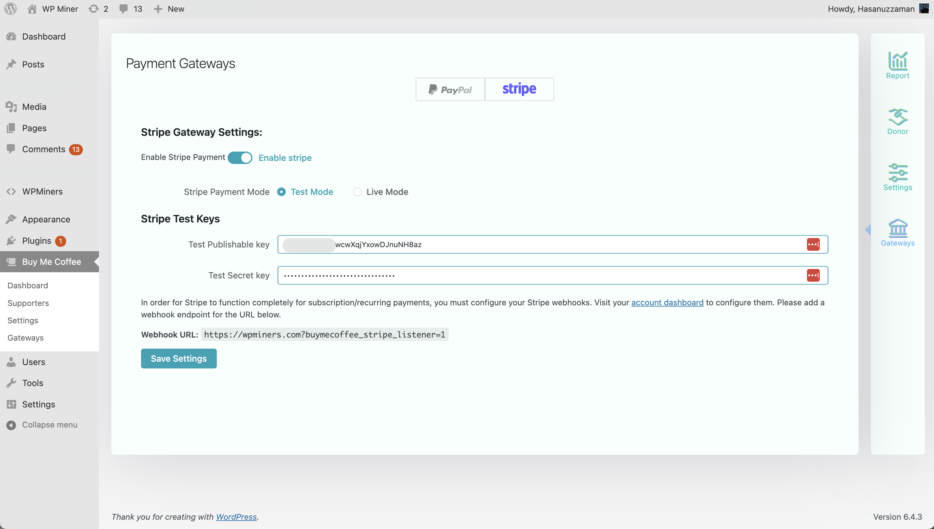 Stripe Payment settings