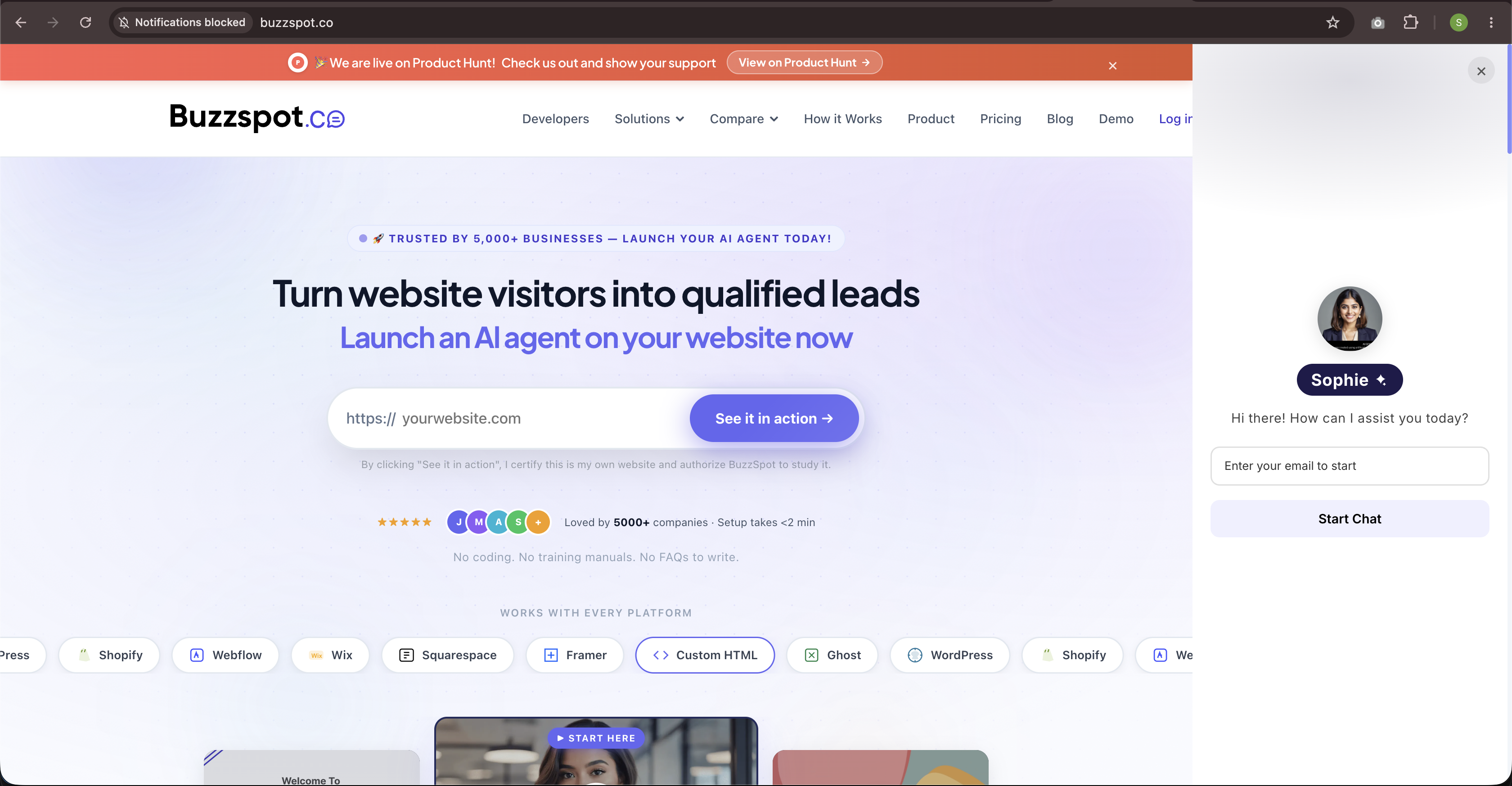 AI Chatbot assistant live on a WordPress website.