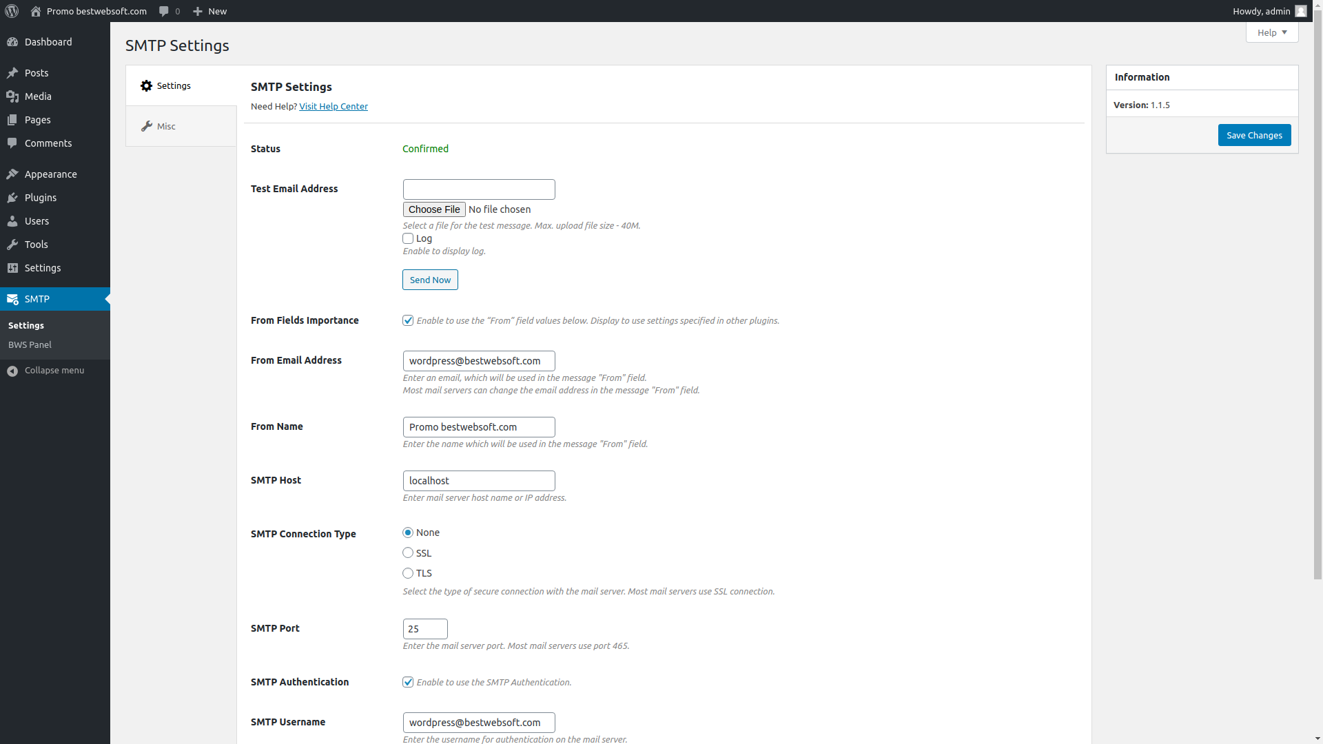 Plugin settings page.