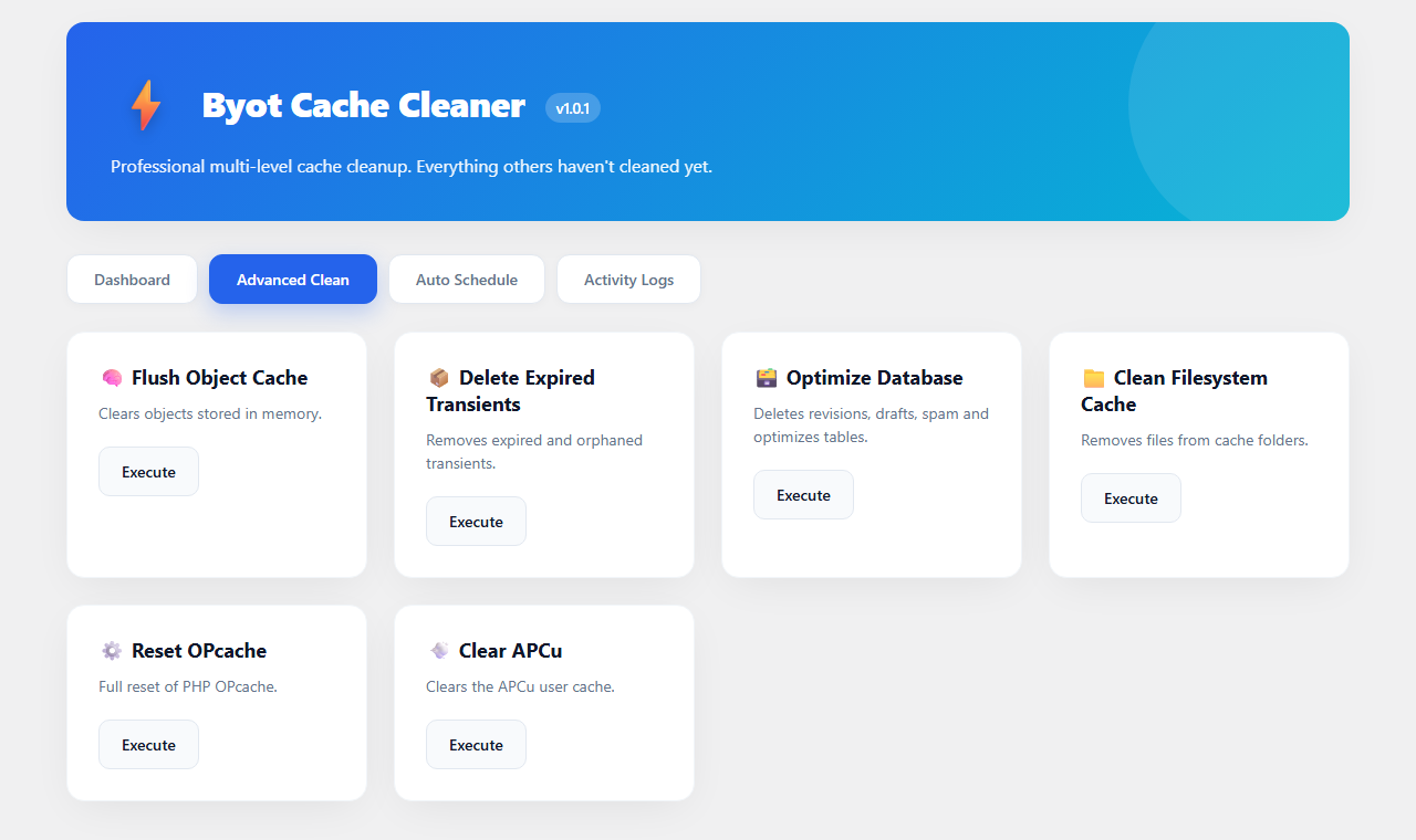 Advanced Clean tab for running individual cleanup layers.