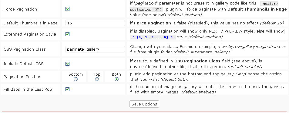 Screenshot <strong>Settings -> Gallery Pagination</strong> Config