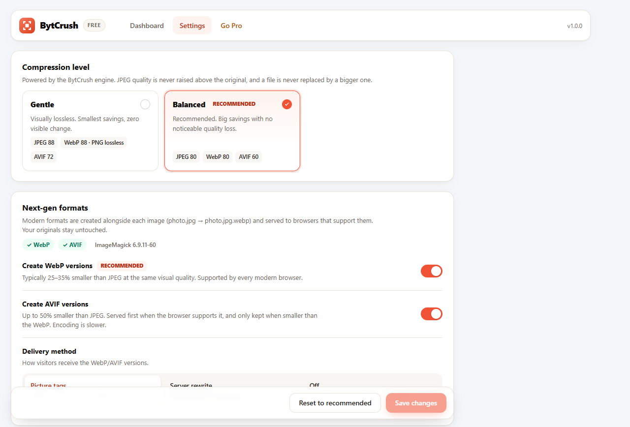 Settings with tuned, best-practice defaults.