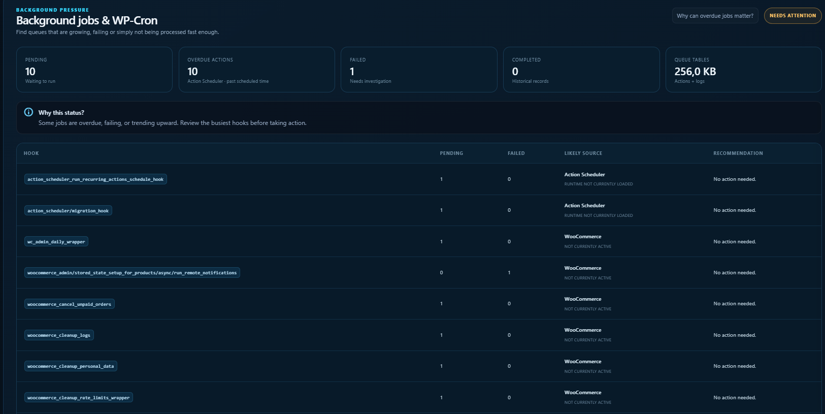 Background Jobs and WordPress Cron diagnostics.