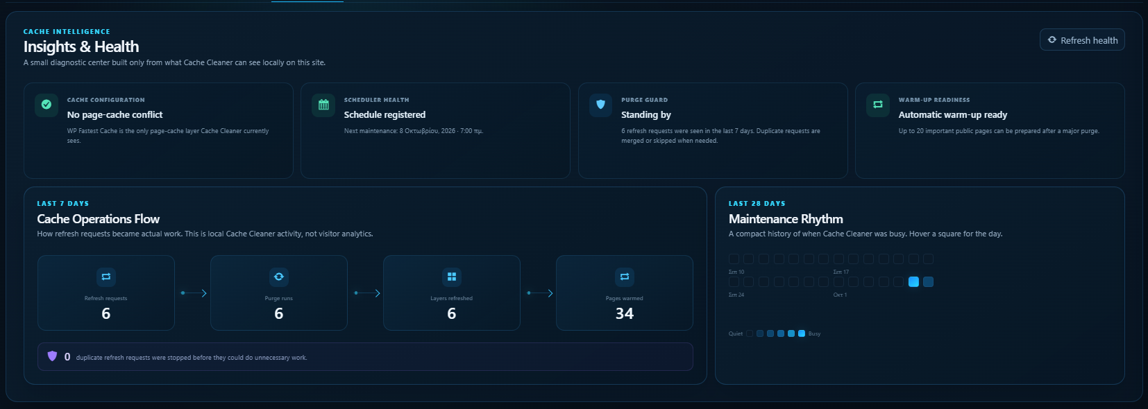 Cache insights and recent activity