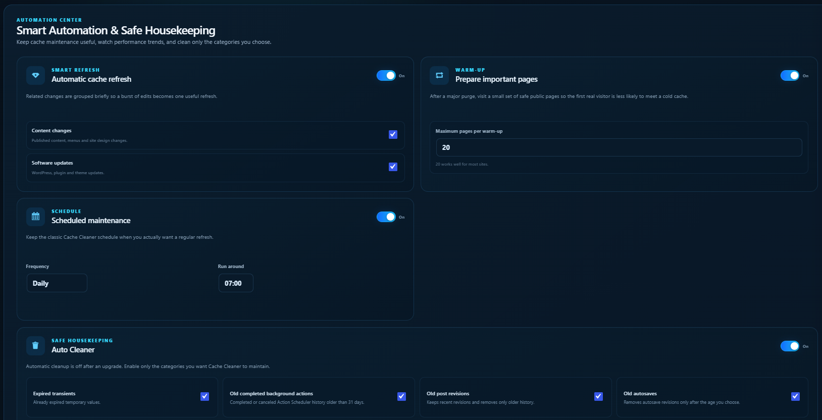 Automation and optional Safe Housekeeping controls.