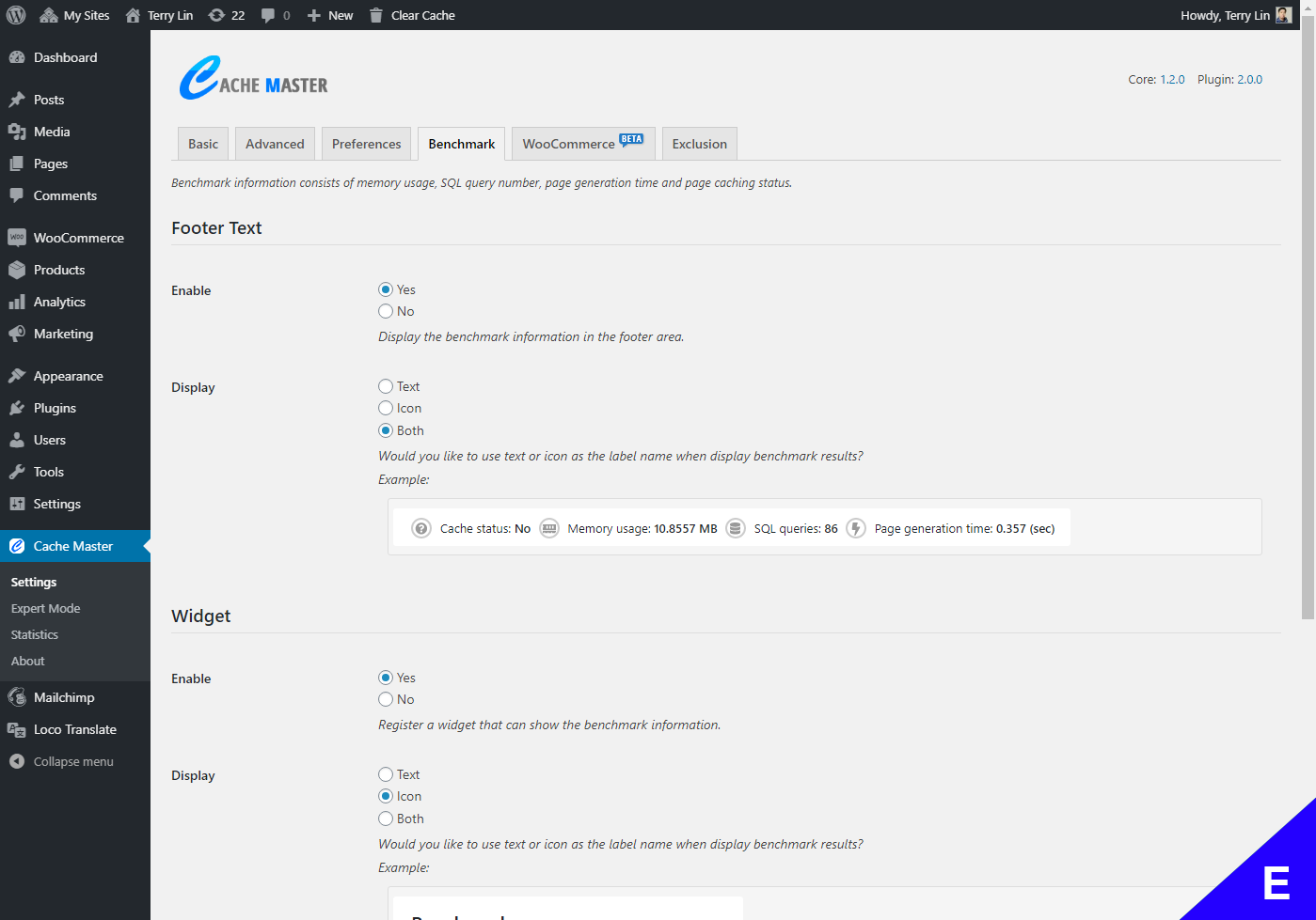 Setting page - Benchmark.