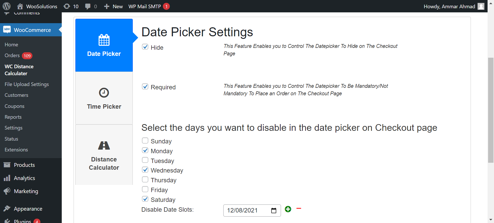 Datepicker Admin Settings