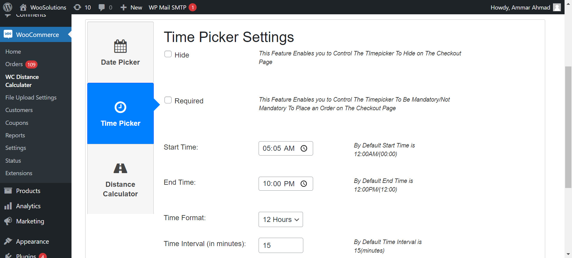 Timepicker Admin Settings