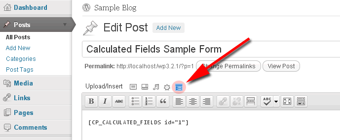 Inserting the form using the Classic Editor