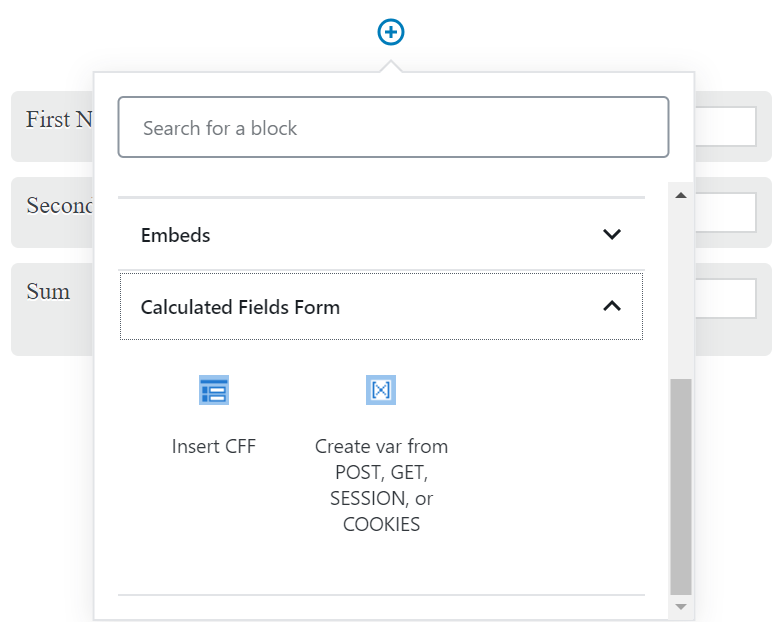 Inserting the form using the Gutenberg Editor