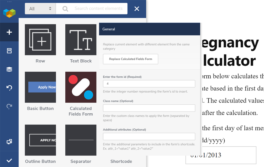 Inserting the form using WPBakery Page Builder