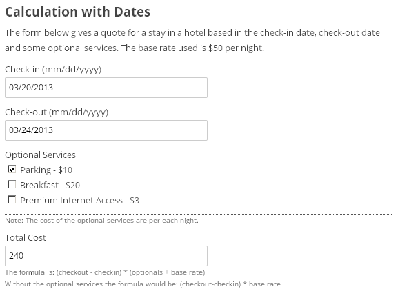 Sample calculated form