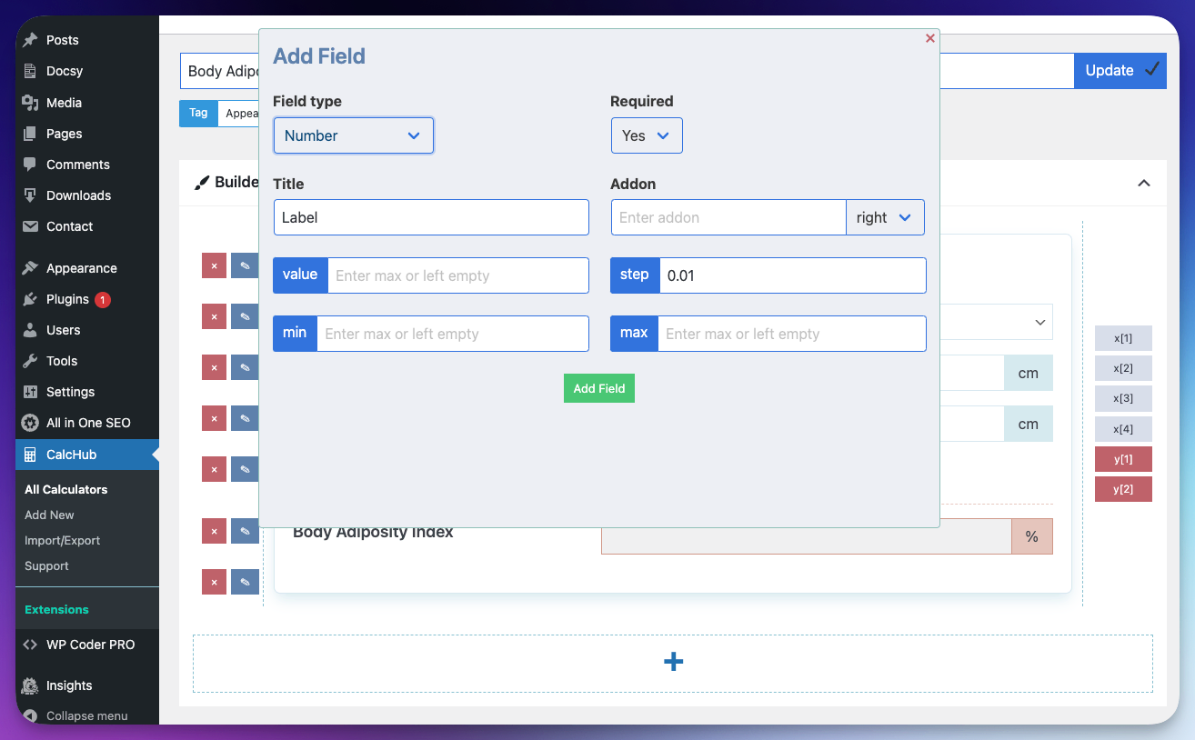 Admin - add fields to the calculator form