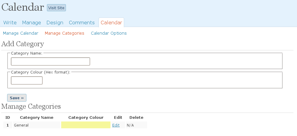 The category management screen of calendar