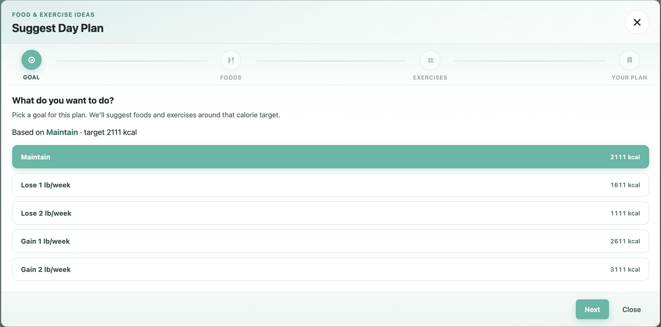 Suggest Day Plan — choose a goal (Pro preview)