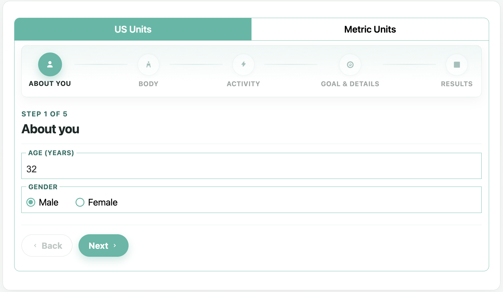 Multi-step calculator — About you (Pro preview)