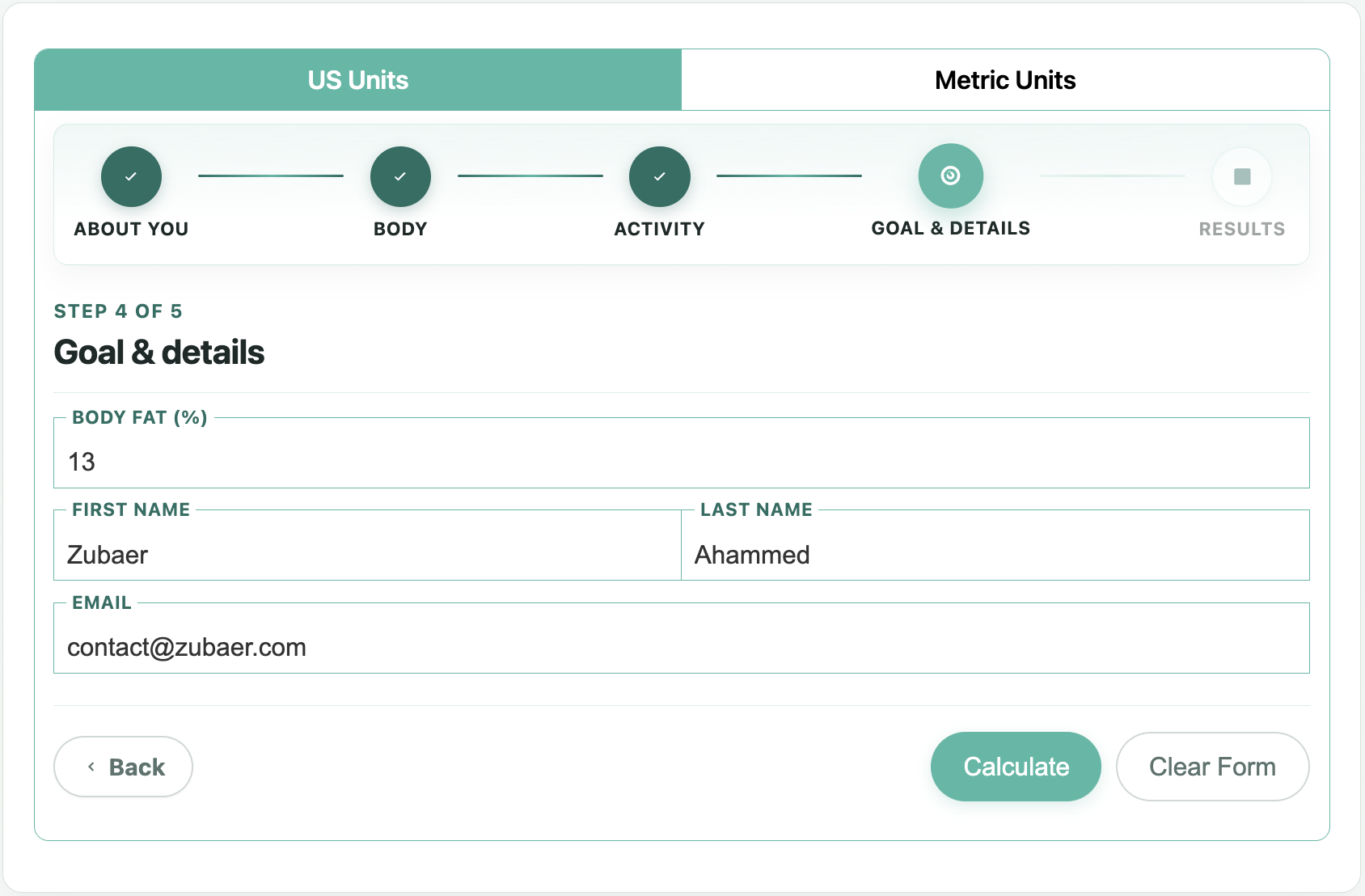 Multi-step calculator — results stage (Pro preview)