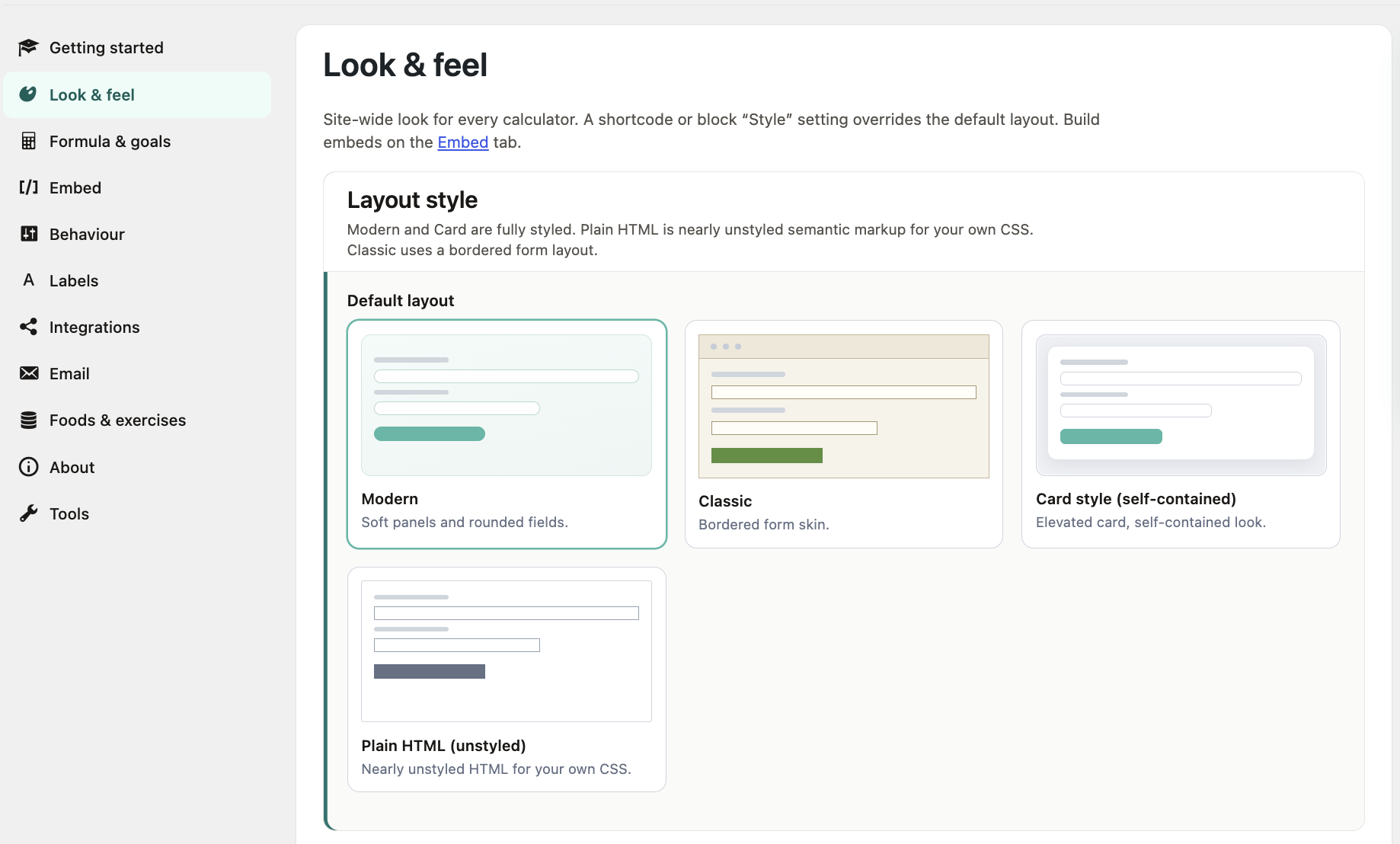 Look & feel settings