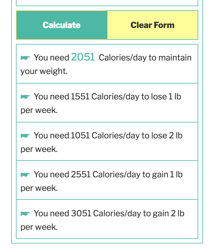 Calorie Calculator Result Only