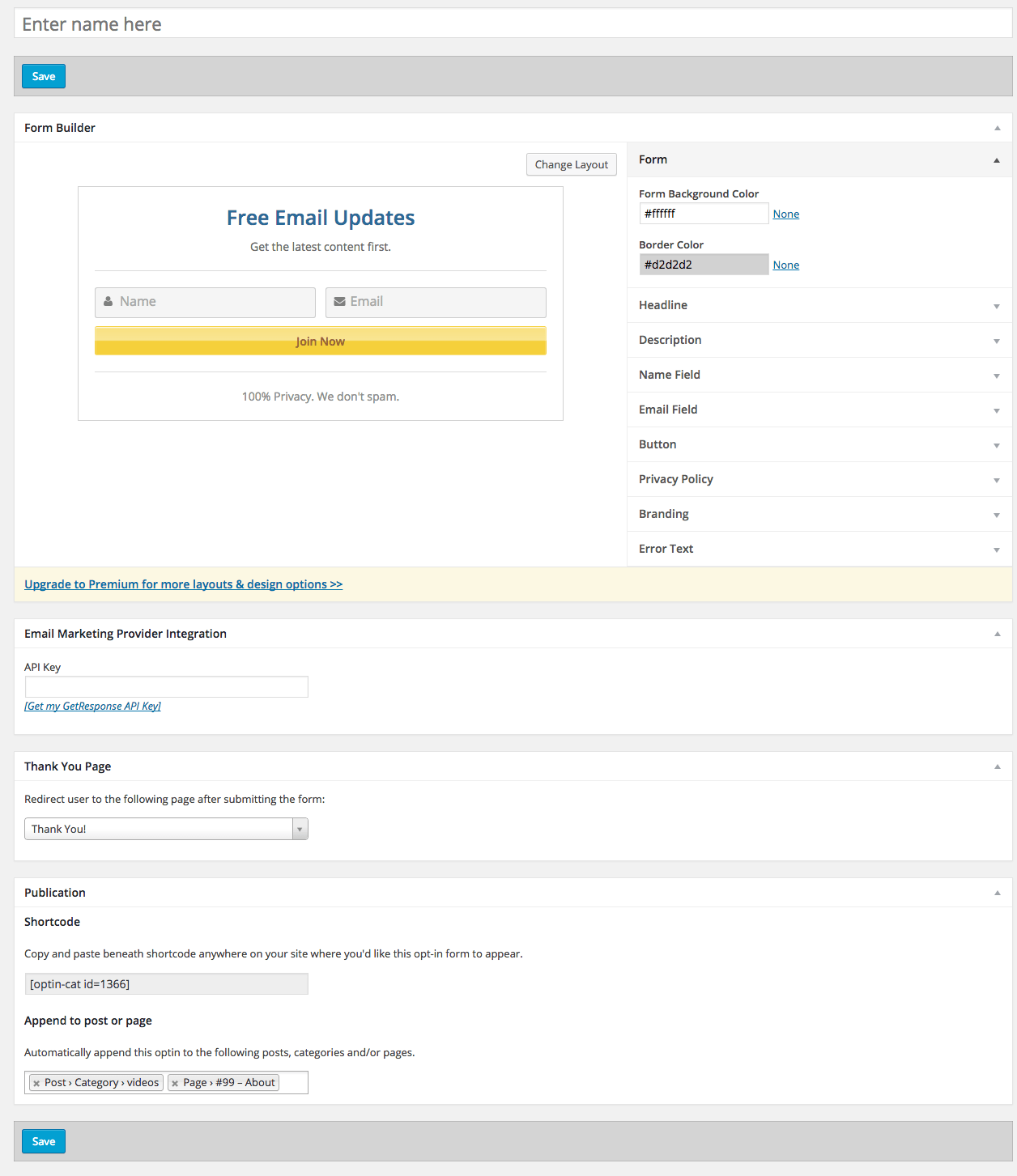 The whole settings screen