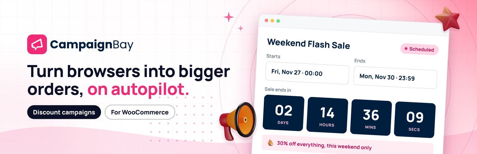 WordPress 外掛 CampaignBay – Automated Discount Campaigns & Flash Sales for WooCommerce 的封面圖片