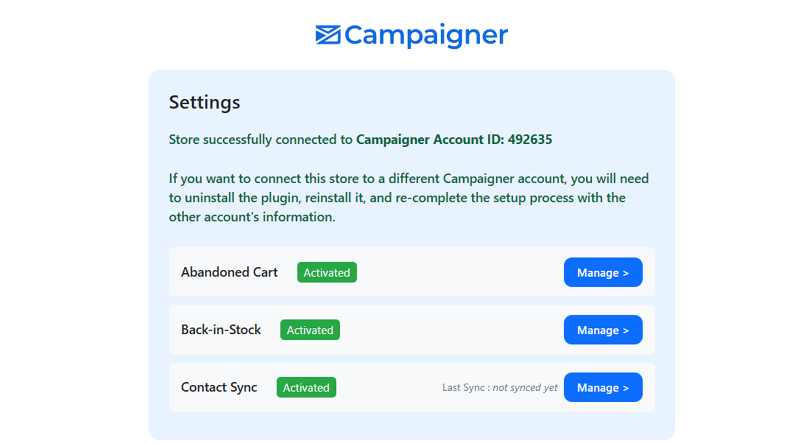 Settings - Enable desired features