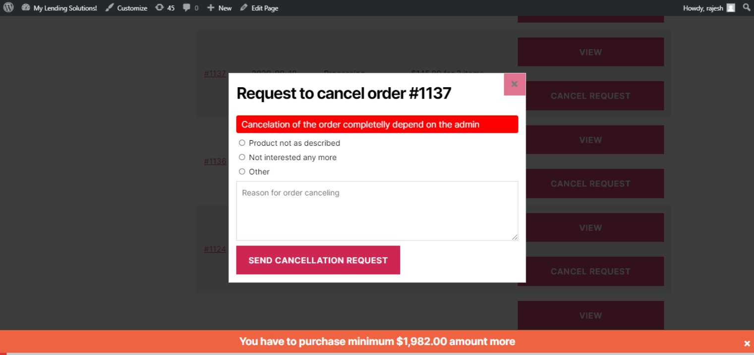 Cancel order request / Return order / Repeat Order / Reorder for WooCommerce