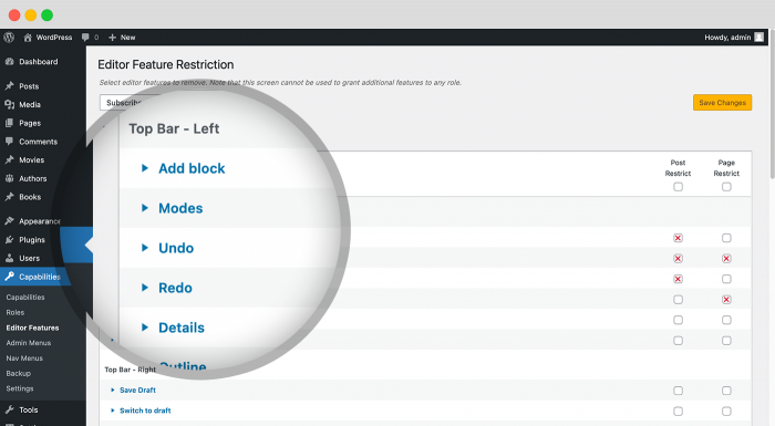 Editor Feature Restriction: PublishPress Capabilities enables you to decide what users see when they're writing posts.