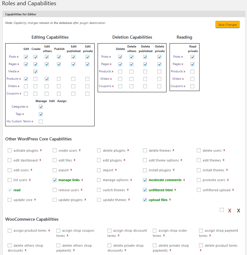 Permissões do WooCommerce: Com o PublishPress Capabilities, você pode controlar as permissões para produtos, pedidos e cupons do WooCommerce.