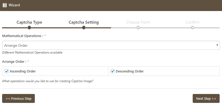 Captcha Setting - Arrange Order