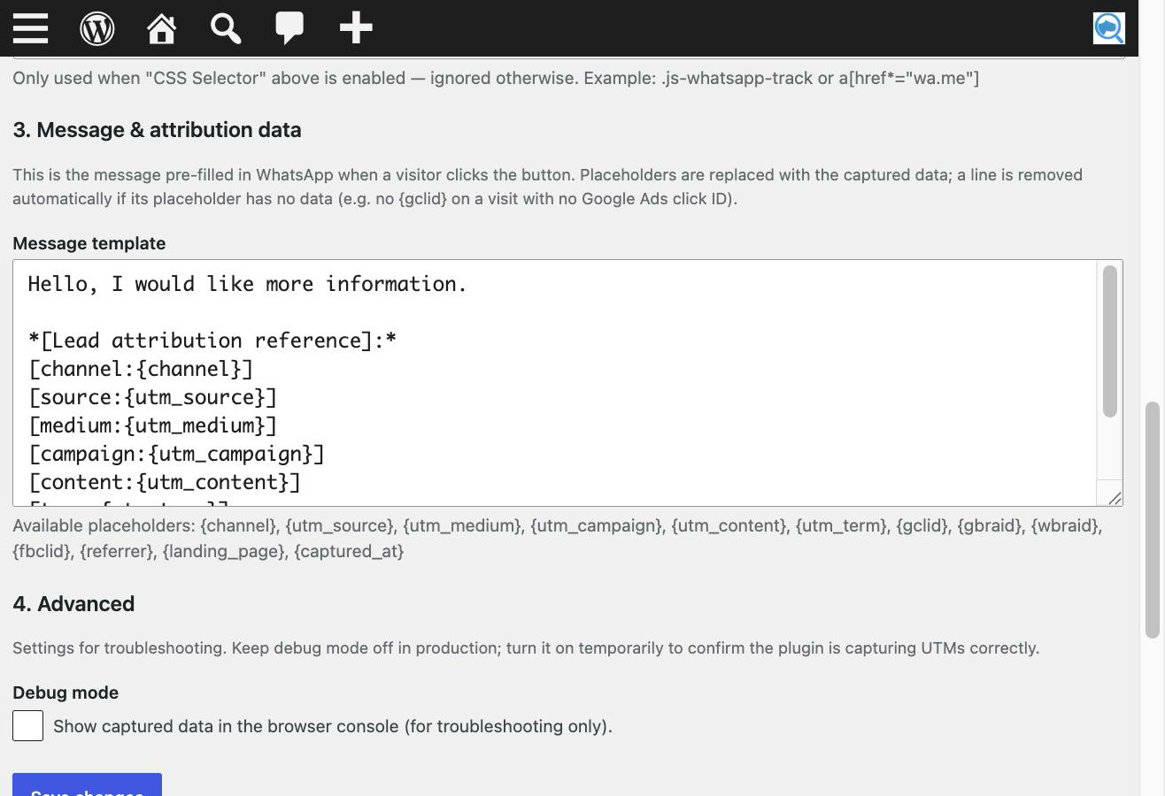 Customize the message template with first-touch attribution placeholders.
