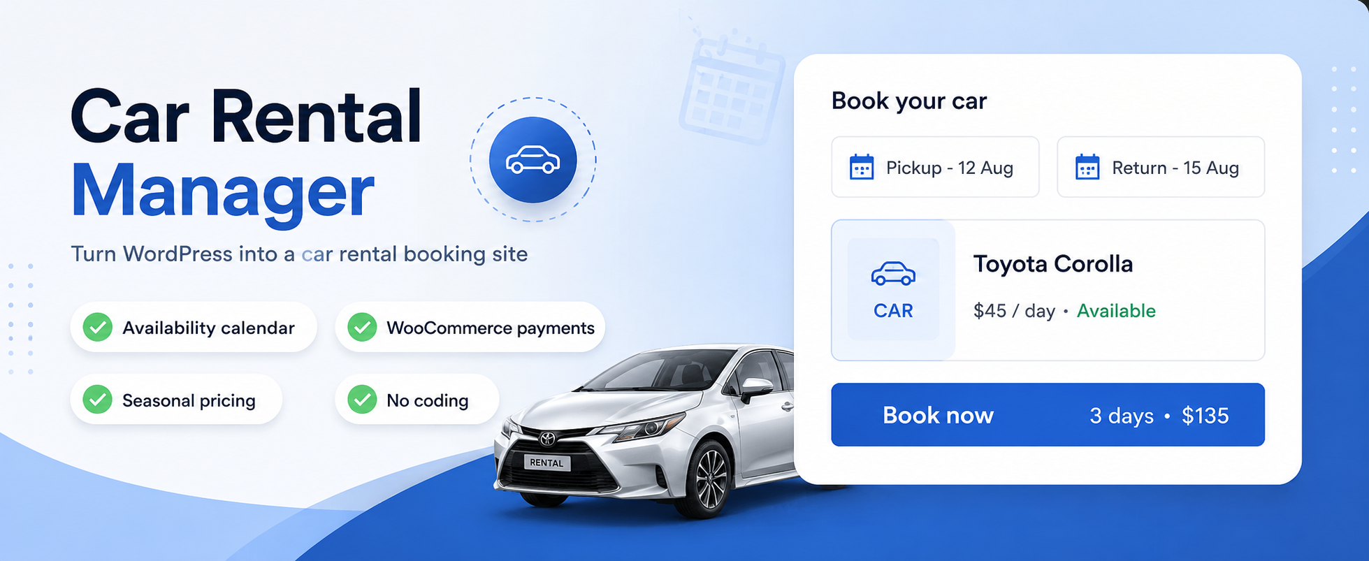 WordPress 外掛 Car Rental Manager – Online Vehicle Booking System 的封面圖片