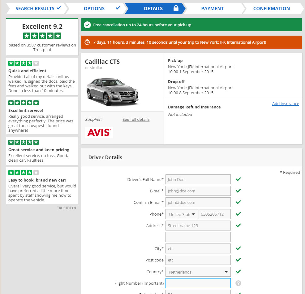 <p>Collecting the user's information to process the reservation.</p>