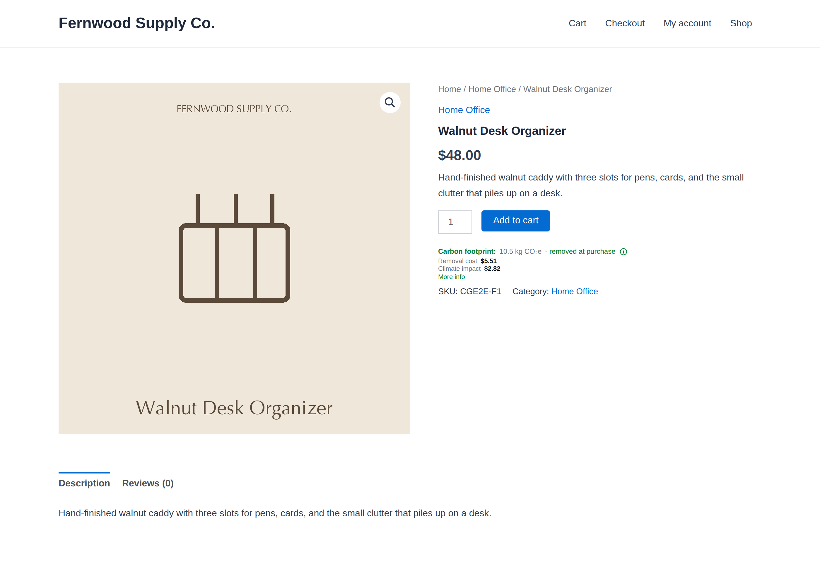 The carbon footprint card on your product pages — shown to shoppers, offset at purchase.