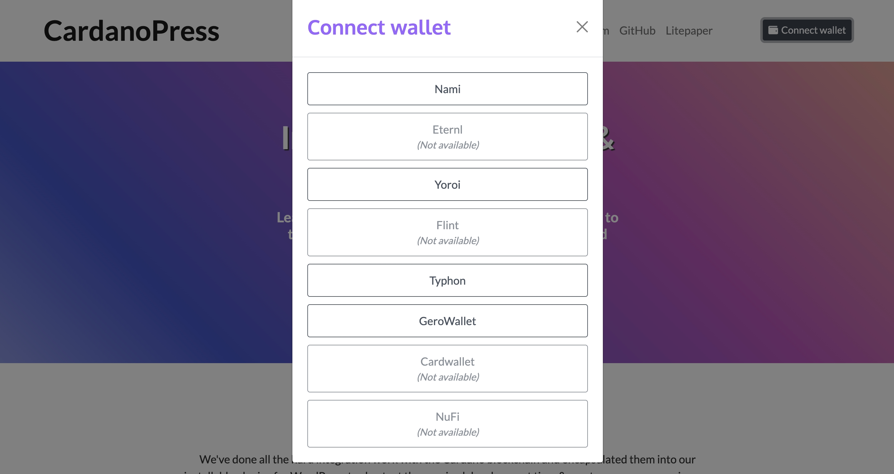 Example wallet connector