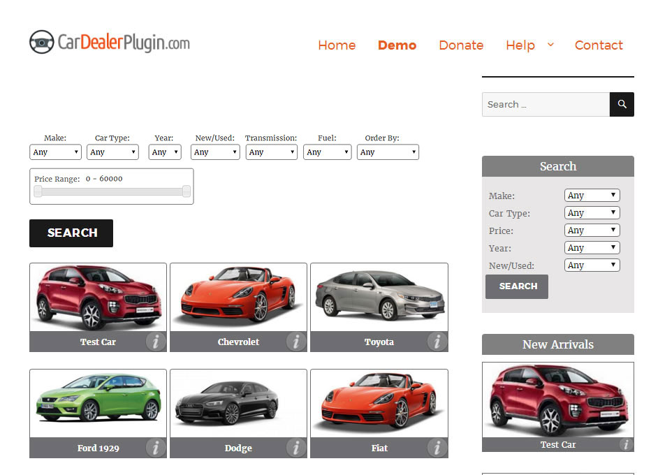 Front cars Page Template Gallery