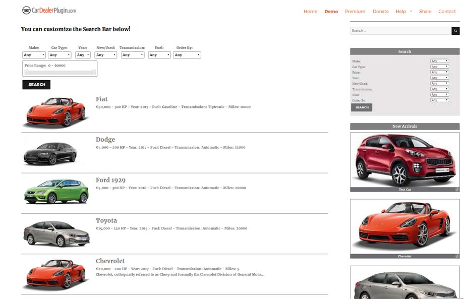 Front cars Page Template List View