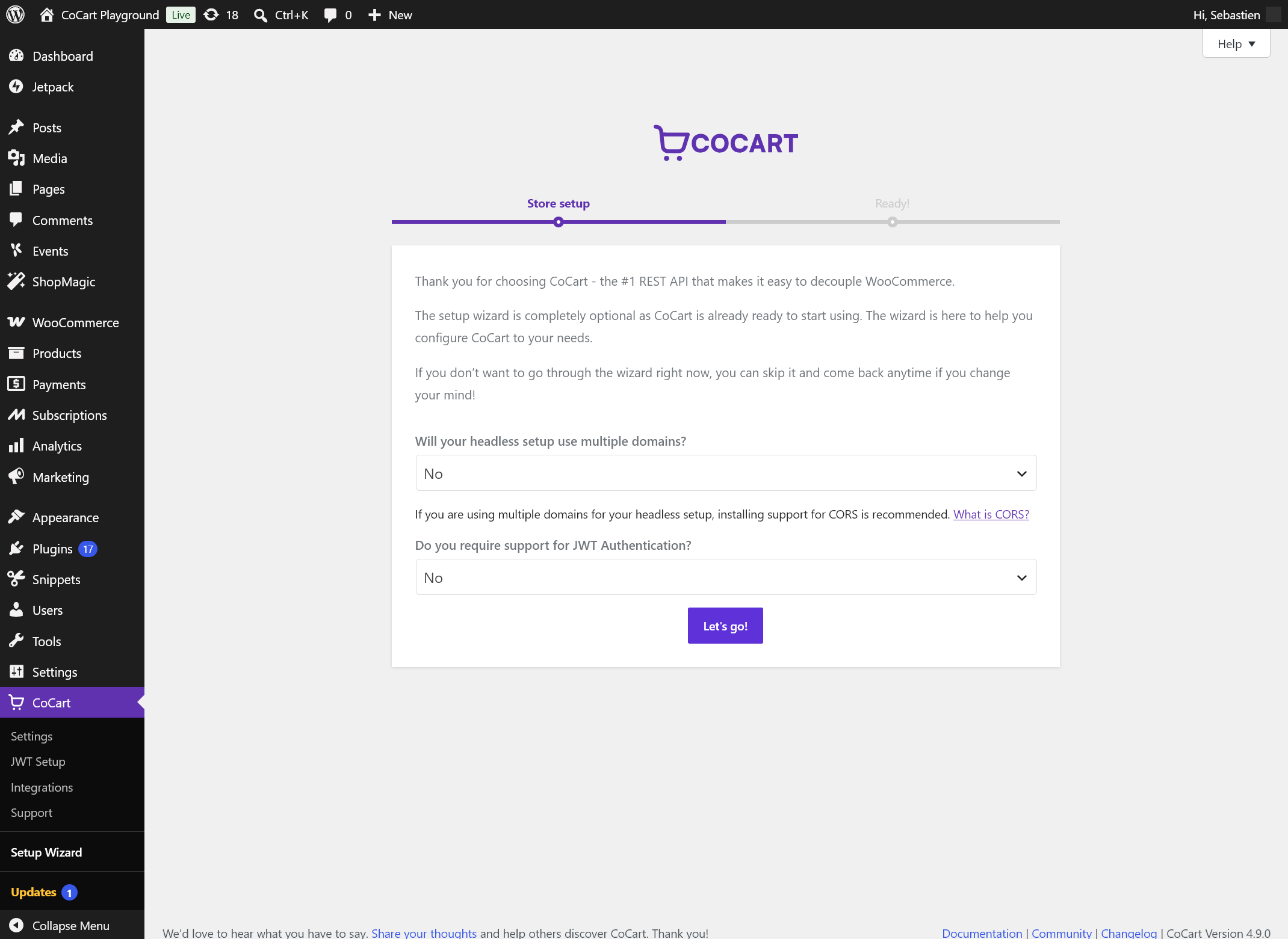 The optional setup wizard gets your headless store configured in minutes.